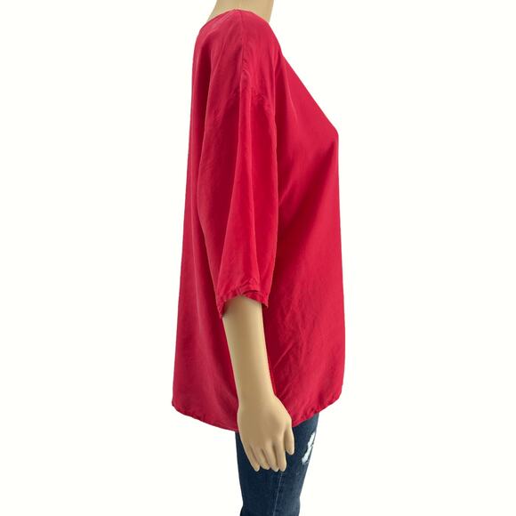 VINTAGE Eclipse LARGE 90's 100% SILK Red Short Sleeve Blouse Top - Picture 3 of 8